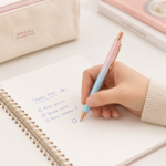 Pastel Gradient Retractable Ballpoint Pen with Rose Gold Accents - Image 3