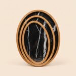 Set of 3 Oval Black Marble Print Wooden Serving Trays