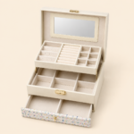 Tweed Accent 3-Tier Lockable Jewelry & Makeup Organizer Box - Image 2