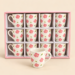 Pink Floral Nescafe Mug Set – 12 Pieces, Cream