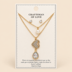 Layered Pearl and Crystal Heart Necklace with Stud Earrings