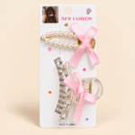 2-Piece Pearl and Crystal Hair Clip Set with Pink Bows