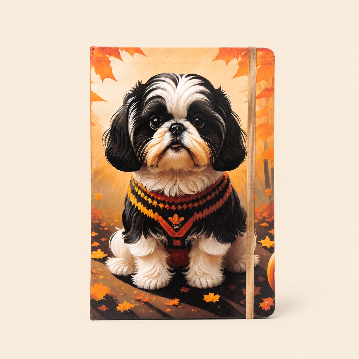 Autumn Dog Notebook on Beige (1) Lined Notebook with Elastic Closure - Image 1