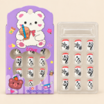 Kids White Press-On Nails with Red Tips and Black Star Designs – 12 Pieces