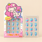 Kids Pink and Blue Swirl Press-On Nails – 12 Pieces