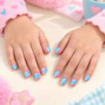 Kids Pink and Blue Swirl Press-On Nails – 12 Pieces - Image 2