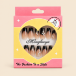 Black French Tip Press-On Nails with Rhinestones 12 pcs