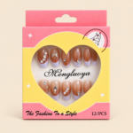 French Tip Press-On Nails with Rhinestones – 12 Pcs