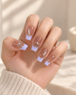 French Tip Press-On Nails with Rhinestones – 12 Pcs - Image 2
