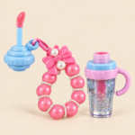 Micocolor Cup-Shaped Lip Gloss with Beaded Bracelet Keychain - Image 2