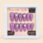Romantic Myth Purple Press-On Nails with Heart & Butterfly – 12 Pieces
