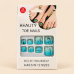 Turquoise Press-On Toenails with Black Abstract Lines – 12 Pieces