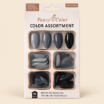 Fancy Color Press-On Nails – Gray to Black Assortment, 96 Pieces