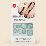 Mint Green Press-On Toenails with Black Abstract Lines – 12 Pieces