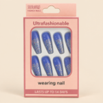 Blue Glitter Press-On Nails – Long Square - 12 nails