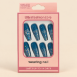 Dark Blue Glitter Press-On Nails – Long Square - 12 pcs
