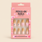 Nude Pink Bow Press-On Nails with Rhinestones – 12 Pieces