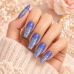 Blue Glitter Press-On Nails – Long Square - 12 nails - Image 2
