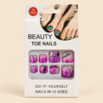 Pink Press-On Toenails with Black Abstract Lines – 12 Pieces - Image 2