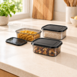 3-Piece Rectangular Storage Container Set with Black Lids - Image 2