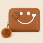 Smiley Face Zip Wallet with Pom-Pom Charm - Image 2