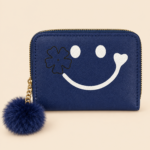 Smiley Face Zip Wallet with Pom-Pom Charm - Image 3