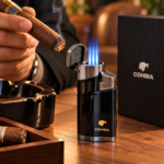 COHIBA 4 Jet Flame Butane Cigar Lighter with Built-In Cigar Punch – Black - Image 2