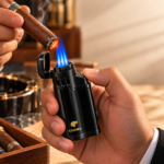 COHIBA Triple Jet Flame Butane Cigar Lighter with Built-In Cigar Punch – Black - Image 2