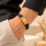 Cambridge Men’s Black Leather Bracelet with Gold-Tone Clasp - Image 2