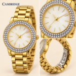 Cambridge Gold-Tone Rhinestone Bracelet Watch for Women