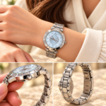 Cambridge Silver-Tone Watch with Blue Pearlescent Dial and Crystal-Style Bezel - Image 2