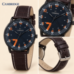 Cambridge Men’s Black Dial Watch with Brown Crocodile-Pattern Strap