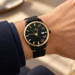 Cambridge Men’s Black and Gold Analog Watch with Date Display - Image 3