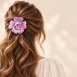 Marbled Rose Flower Hair Claw Clip – Pink & Purple - Image 2