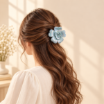 Iridescent Blue Rose Flower Hair Claw Clip - Image 2