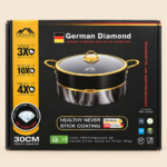 Momaz German Diamond  Non-Stick Cooking Pot with Glass Lid- 30 cm