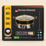 MOMAZ German Diamond Non-Stick Cooking Pot with Glass Lid – 28 cm