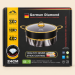 Momaz German Diamond 24cm Non-Stick Cooking Pot with Glass Lid