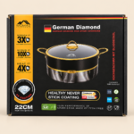Momaz German Diamond 22cm Non-Stick Cooking Pot with Glass Lid
