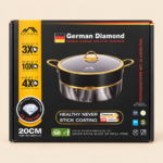 Momaz German Diamond 20cm Non-Stick Cooking Pot with Glass Lid