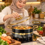 Momaz German Diamond 22cm Non-Stick Cooking Pot with Glass Lid - Image 3