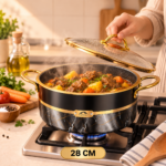 MOMAZ German Diamond Non-Stick Cooking Pot with Glass Lid – 28 cm - Image 3