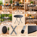 Round Folding Table 50cm – Black Wood Grain - Image 2