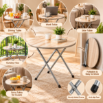 Round Folding Table 50cm – Woodgrain Top with Metal Legs - Image 2