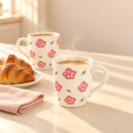Pink Floral Nescafe Mug Set – 12 Pieces, Cream - Image 2