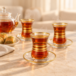 MS Glass Viena Gold-Band Tea Glass & Saucer Set – 120 ml, 6 Pieces - Image 2