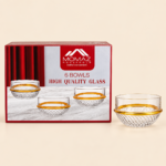 Momaz Glass Bowl Set with Gold Detail – 6 Pieces