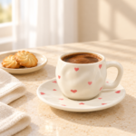 Momaz Pink Heart Coffee 6 Cup and 6 Saucers - Image 2