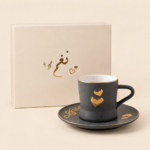 Momaz Dark Gray 6 "Cup"  and 6 "Saucer " Set with Gold Accents – 12 Pieces