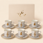 Momaz Nagham Cup & Saucer Set – 12 Pieces, Gold Hearts & Musical Notes